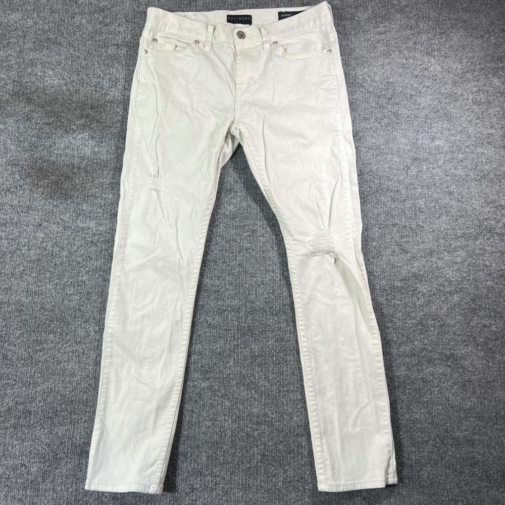 Bullhead Denim Co Mens Skinny Jeans White Distressed 29x30 Slim Fit Pants